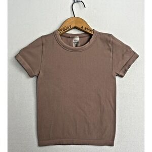 Aritzia SUNDAY BEST SinchSeamless Short Sleeve Top Womens XS Brown Body Fit Slim